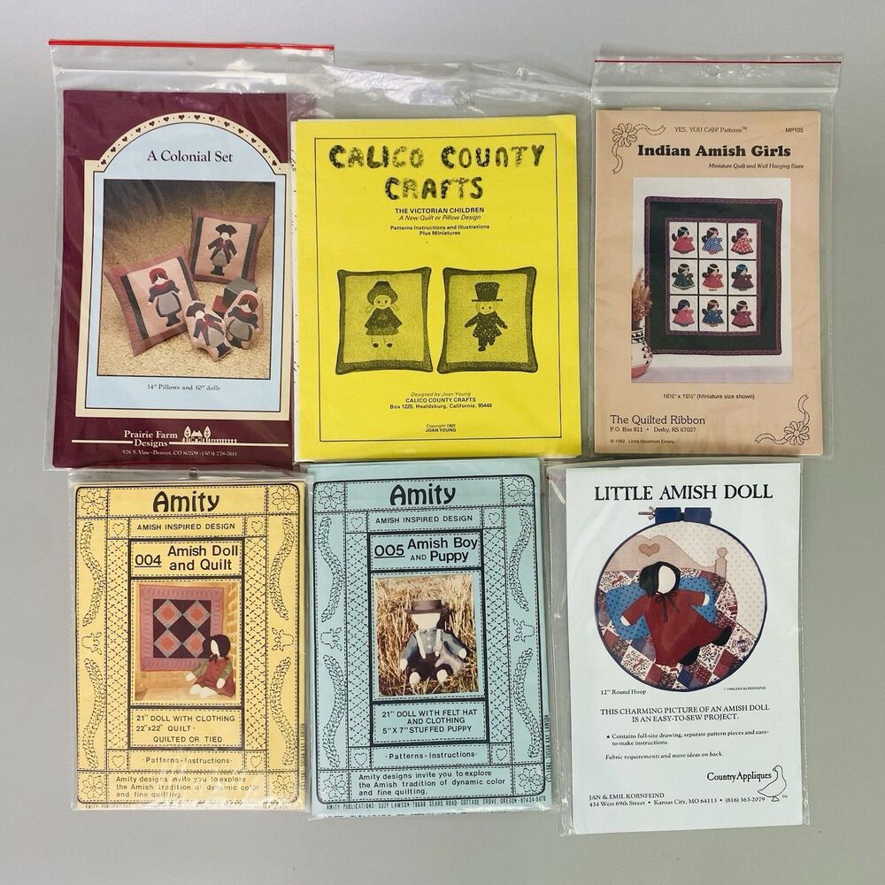 Vintage Amish Quilt Pattern Lot Colonial Set Indian Girls Doll Folk Art 6pc